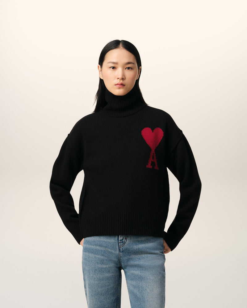 Pull Col Cheminée Noir Ami de Coeur En Laine