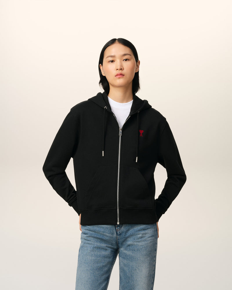 Hoodie Noir Zippé Ami de Coeur En Coton