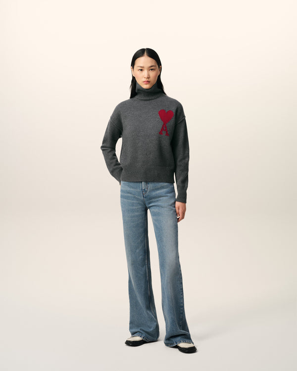 Pull Col Cheminée Gris Ami de Coeur En Laine