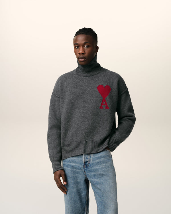 Pull Col Cheminée Gris Ami de Coeur En Laine