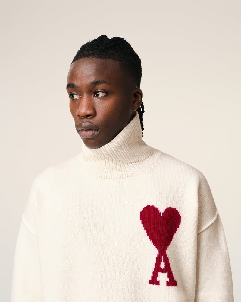 Pull Col Cheminée Blanc Ami de Coeur En Laine