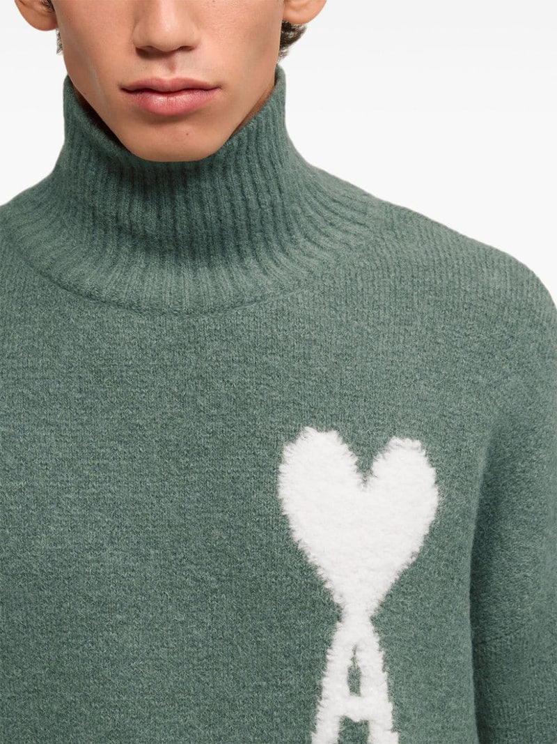 Pull Col Cheminée Vert Ami de Coeur En Laine