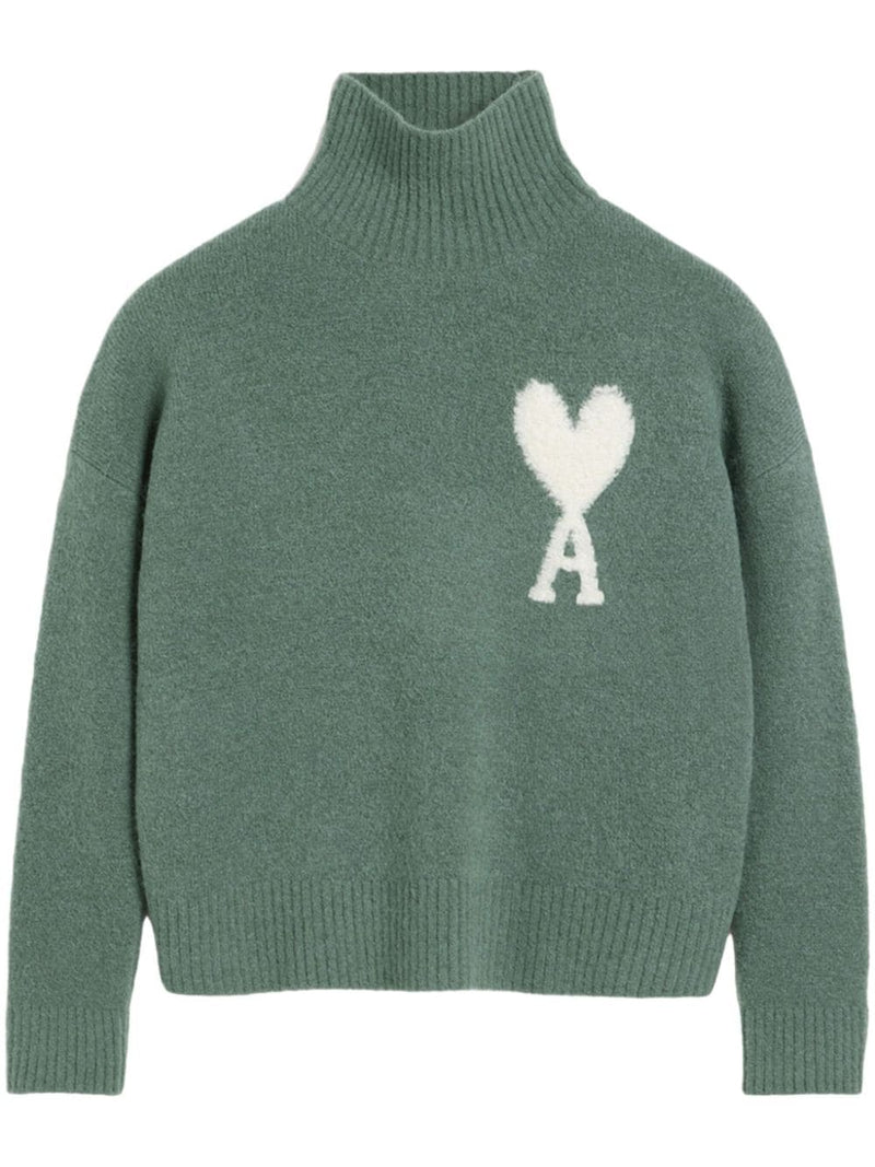 Pull Col Cheminée Vert Ami de Coeur En Laine