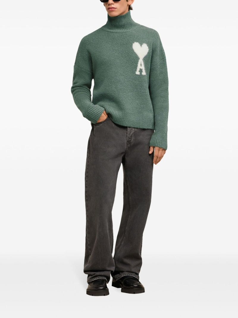 Pull Col Cheminée Vert Ami de Coeur En Laine