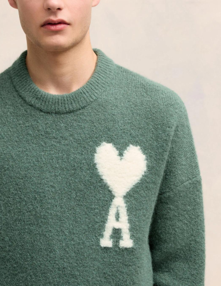 Pull Vert Ami de Coeur En Laine
