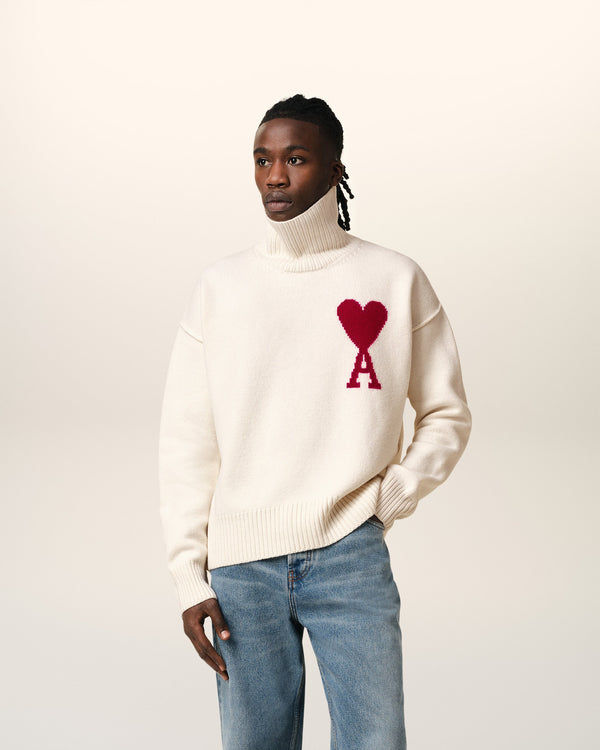 Pull Col Cheminée Blanc Ami de Coeur En Laine