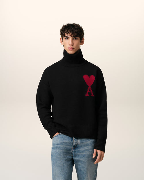 Pull Col Cheminée Noir Ami de Coeur En Laine
